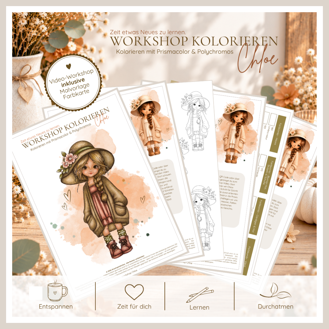 Workshop Chloe - Kolorieren mit Prismacolor & Polychromos inkl. Add on für Cardigan & Hut