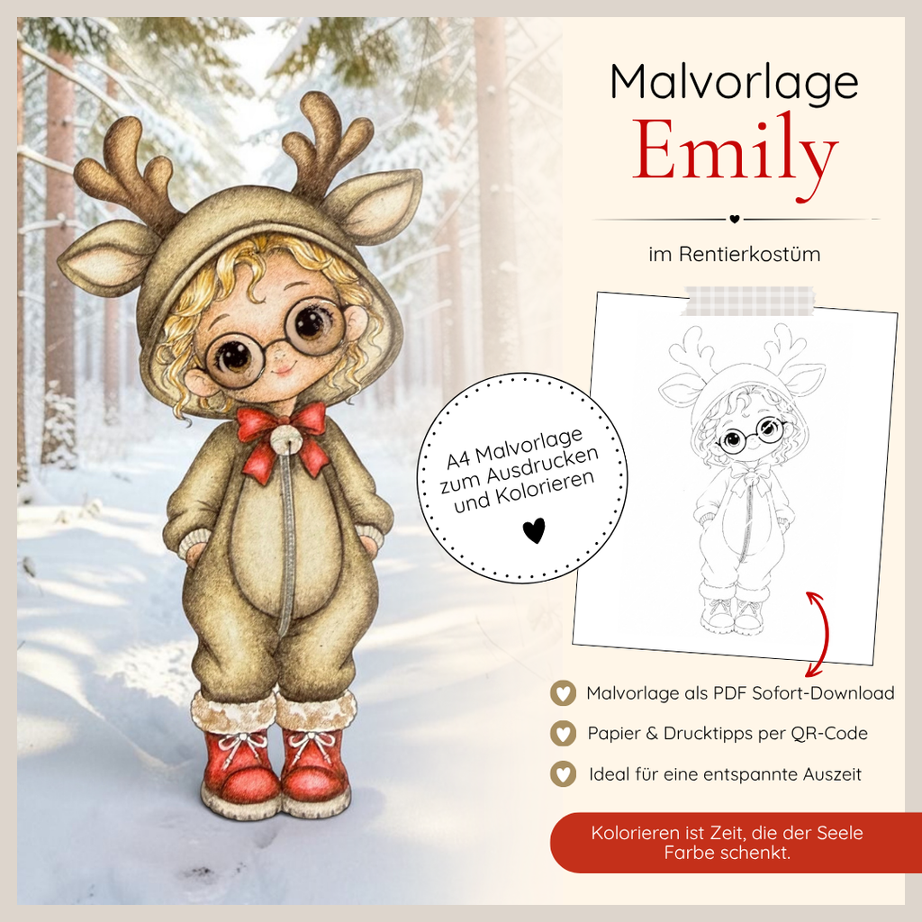 Malvorlage - Emily im Rentierkostüm