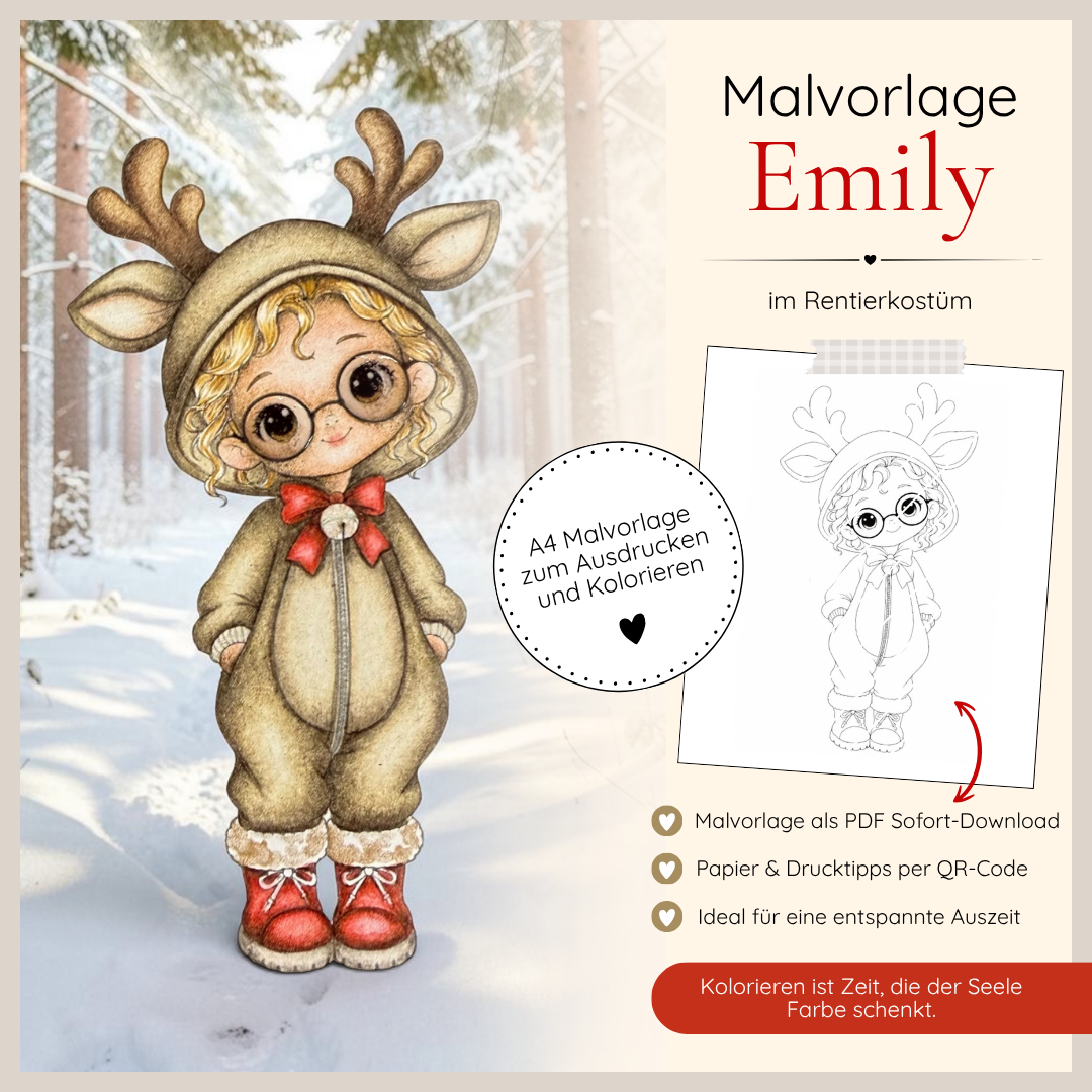 Malvorlage - Emily im Rentierkostüm