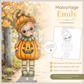 Malvorlage - Emily im Kürbiskostüm
