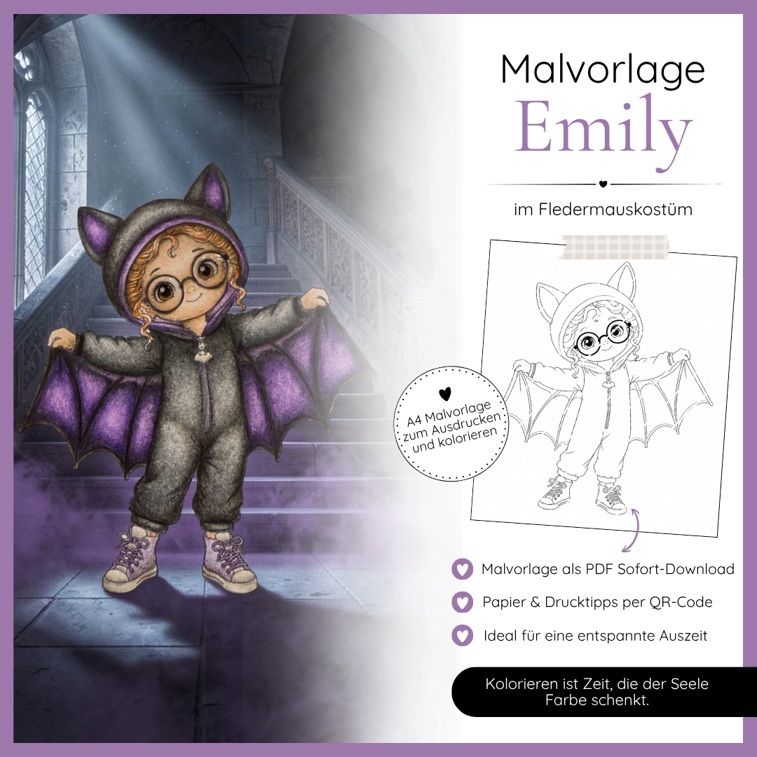 Malvorlage - Emily im Fledermauskostüm