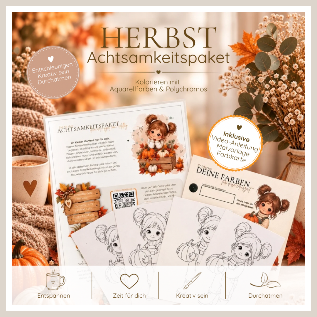 Achtsamkeitspaket Herbst - Kolorieren mit Aquarellfarben & Polychromos